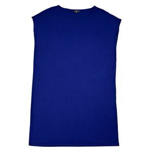 Eileen Fisher Dress Size Medium Blue Shirt Jersey Shift Sleeveless Stretchy